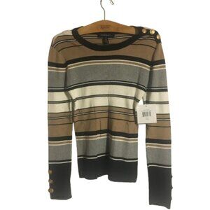 Ellen Tracey Sweater Black and Brown Stripes Small NWT